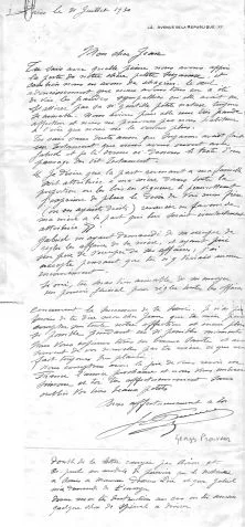 lettre du 31-7-30 de Georges Prouveur, oncle de Papa, qui s'occupait des intérêts de Bonne-Maman, à la demande de Gabriel Dessus
