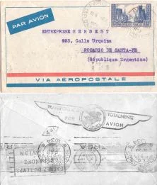 une des premières lettre-avion, par voie aérienne de bout en bout