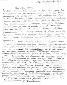 Lettre écrite par Bonne-Maman à Papa resté à Rosario, juste après le départ de Maman et Yves pour leur retour en Argentine, le 11 décembre 37, départ de Paris par le train, puis embarquement sur le "Formose", cargo mi…
