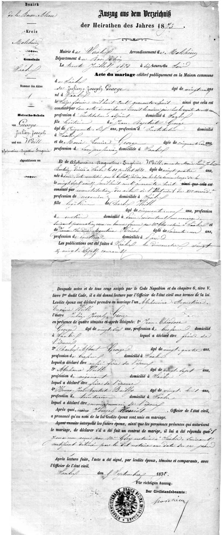 Document photographique — Julien George Eug Weill mariage