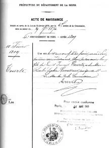 Acte de naissance de son fils Henri Tourte, en 1809