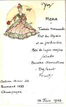 Menu du mariage Jean-Pierre (dîner?)