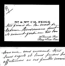Carte de Mme Charles Feige, une nièce de Bonne Maman