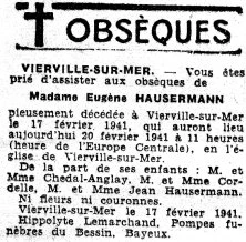 L'annonce du décès dans le journal local "L'Ouest Eclair" (le futur Ouest-France)