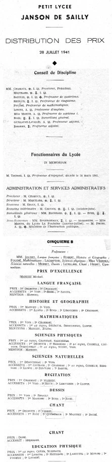Le palmarès des prix de la 5ème B.