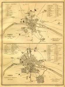 Carte de Paris aux 13ème et 14ème siècles, avec la cartouche signée