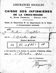 Carte de la Caisse des infirlières de la Croix-Rouge, 1934