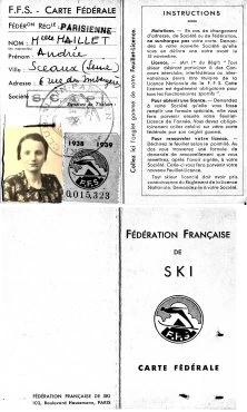 Carte de la FFS, (Ski) 1938