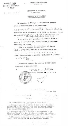 Affectation d'Andrée à la mobilisation