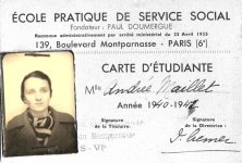 Carte d'Etudiante 1940-41, à l'Ecole Pratique de Service Social à Paris