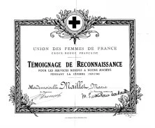 témoignage de Reconnaissance pour son service pendant la guerre 39-40