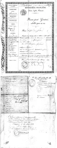 le passeport de Ferdinand Rougier (recto et verso), daté du 15 mars 1852