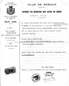 Le 25 oct 1959, acte de décès de Marguerite Maillet, et aussi voir le