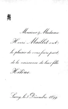 Faire part de naissance le 5 décembre 1899 d'une Hélène Maillet, qui semble être un bébé n'ayant pas vécu