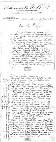 Lettre de Gustave Létandart à Georges Maillet, lui indiquant ce qu'il connaît de leur famille de Sommesous