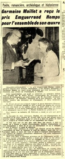 Germaine Maillet a reçu un prix pour son oeuvre historique sur la Champagne