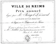 Un prix de la ville de Reims décerné à Georges Maillet le 6 août 1883