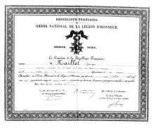 Diplôme de la Légion d'Honneur de Georges Maillet, 26 octobre 1908