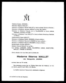 1972, décès de Marguerite Maillet, née Jeannin