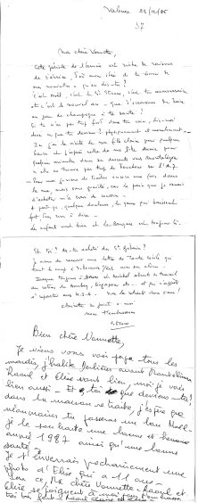 En 1986, lettre d'Etienne Maillet et de sa fille Claire adressée à Vonnette