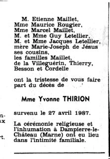 Décès de Vonnette en 1987