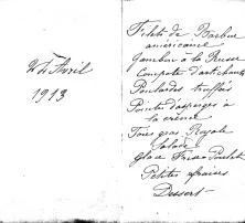 Menu du 24 avril 1913, première communion de Vonnette