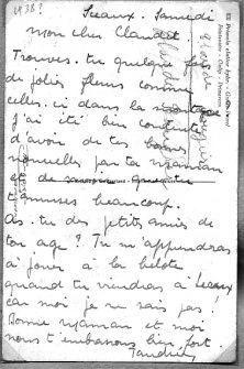 Carte de Tandrée à Claude qui doit être à Lans. avril à juillet 37