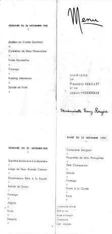Le menu du mariage