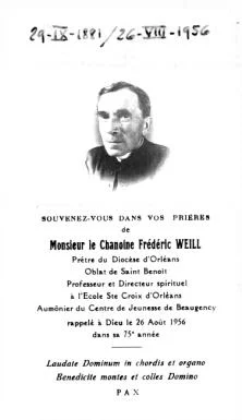 Décès de l'oncle Frédéric Weill, le 26 juillet 56, c'était un cousin germain de ma grand mère Nany