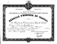 Médaille d'honneur du Travail et Légion d'Honneur, pour Papa, 1959