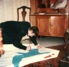 Martin et Christophe, décoration d'une voile de Fireball , avril 1980