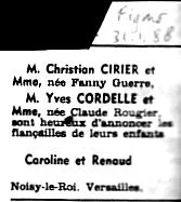 Le faire-part dans le Figaro du 31 janvier 1988
