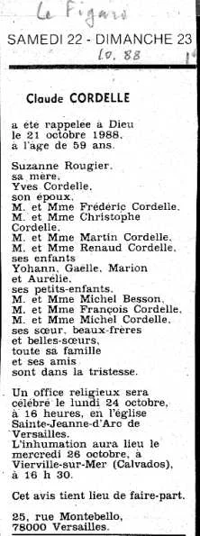 faire part décès Figaro 22 oct 88