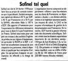 articles de presse sur Sofinel, dont j'étais le Président, (avec d'ailleurs très peu de pouvoirs...)